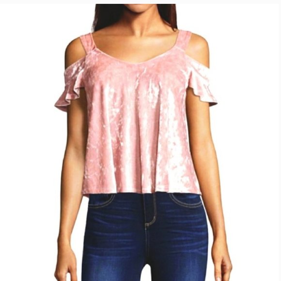 Lush Tops - Lush Short Sleeve Velvet Crop Top Deep Pink